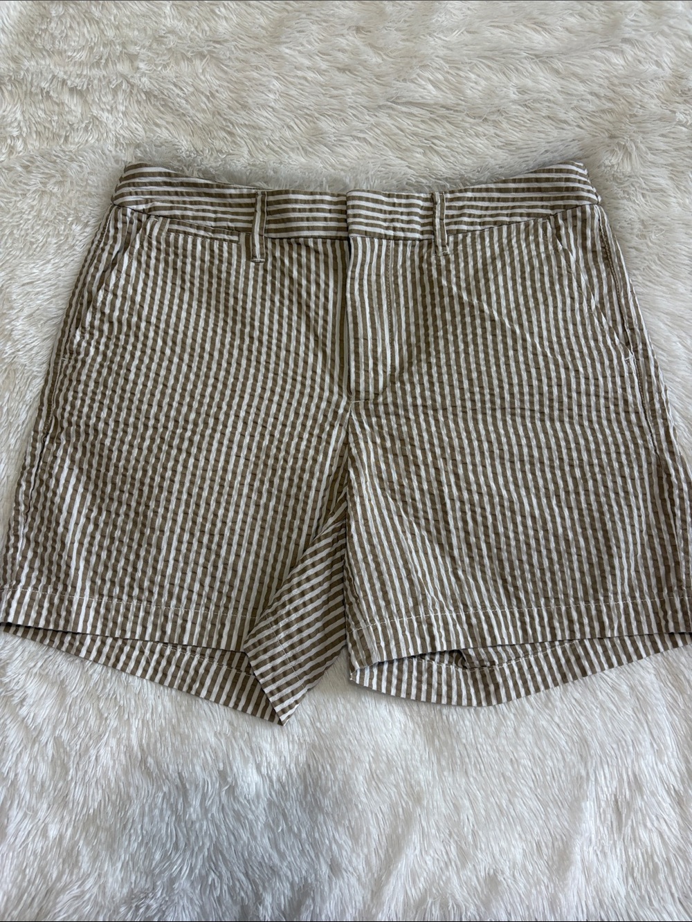 A NEW DAY KHAKI AND WHITE SEERSUCKER SHORTS